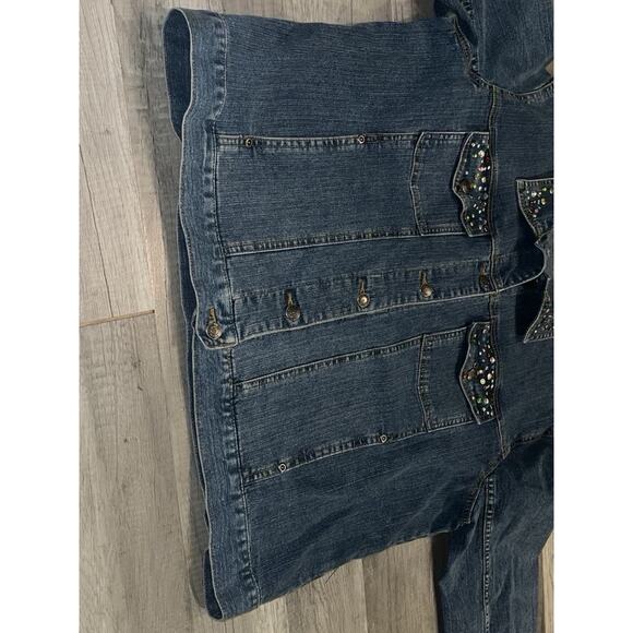 Blue jean jacket Bedazzled Sunburst by Morning Sun denim women's studded Sz L - Picture 8 of 16